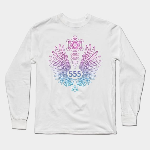 Angel Number 555 Sacred Geometry Long Sleeve T-Shirt by LadyMoldavite